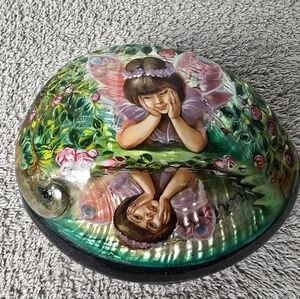 Russian Hand Painted Abalone Shell One Of A Kind " Faires Looking Into A Pond"